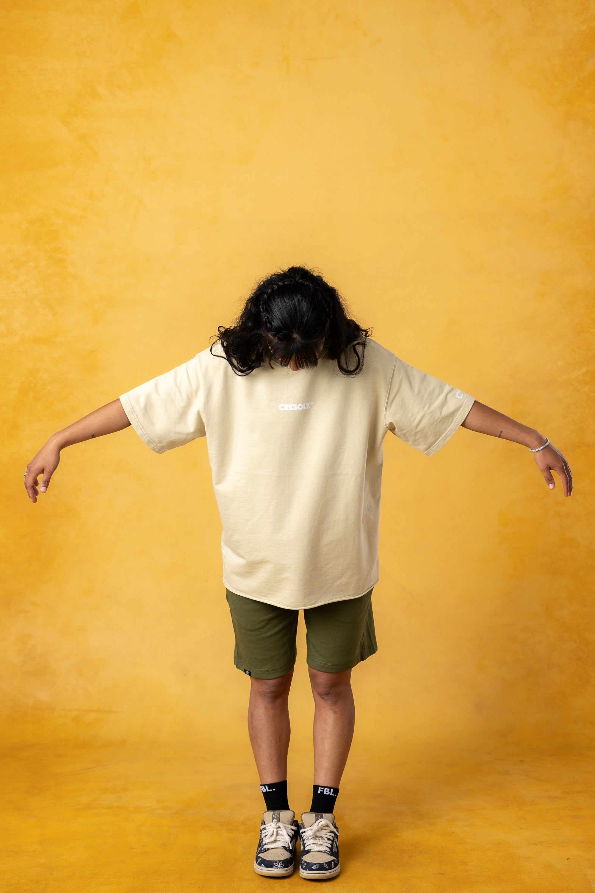 CRKSOLY. Women Oversized Cream Blur Cotton Tee