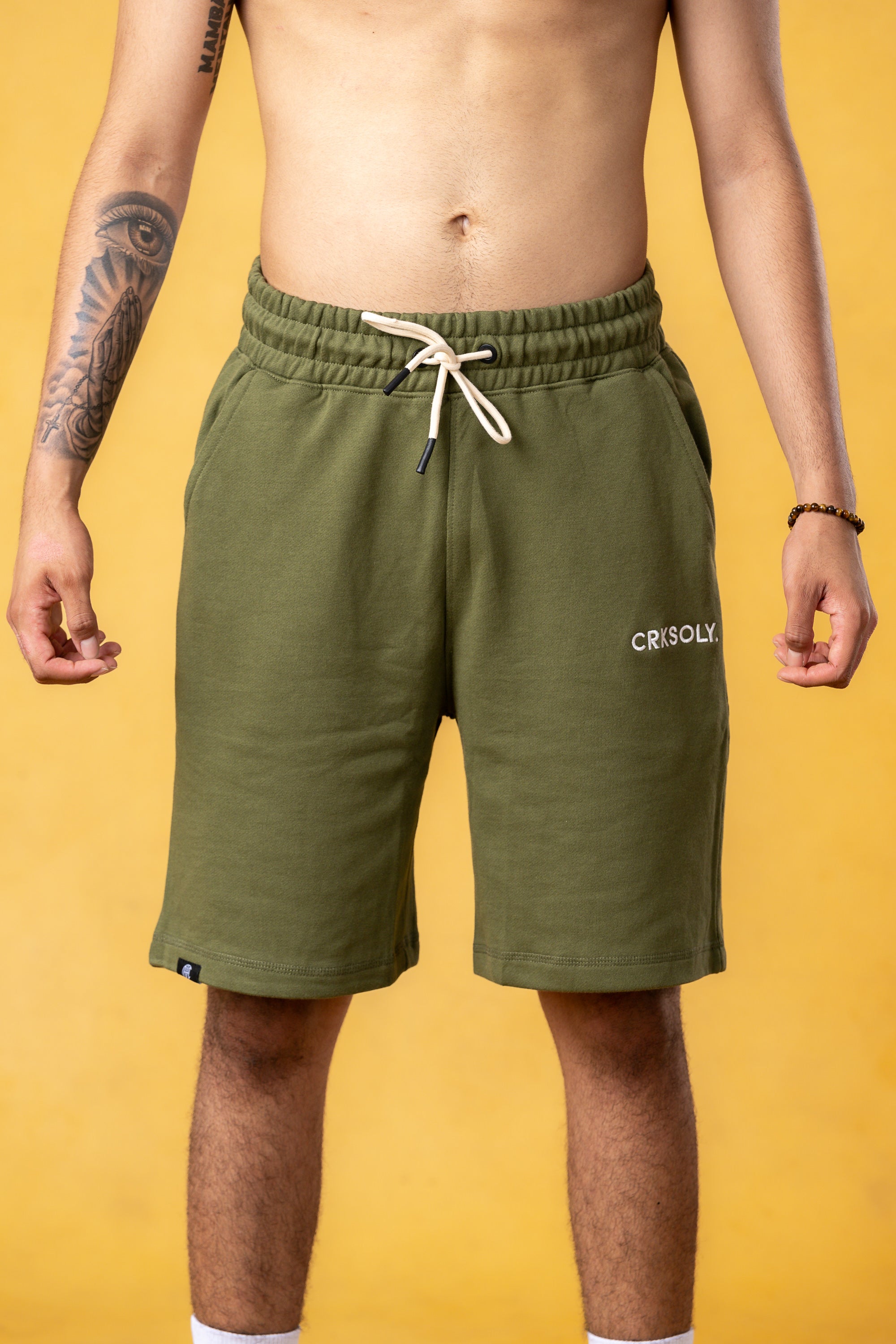 CRKSOLY. Military Green Cotton Sweatshort