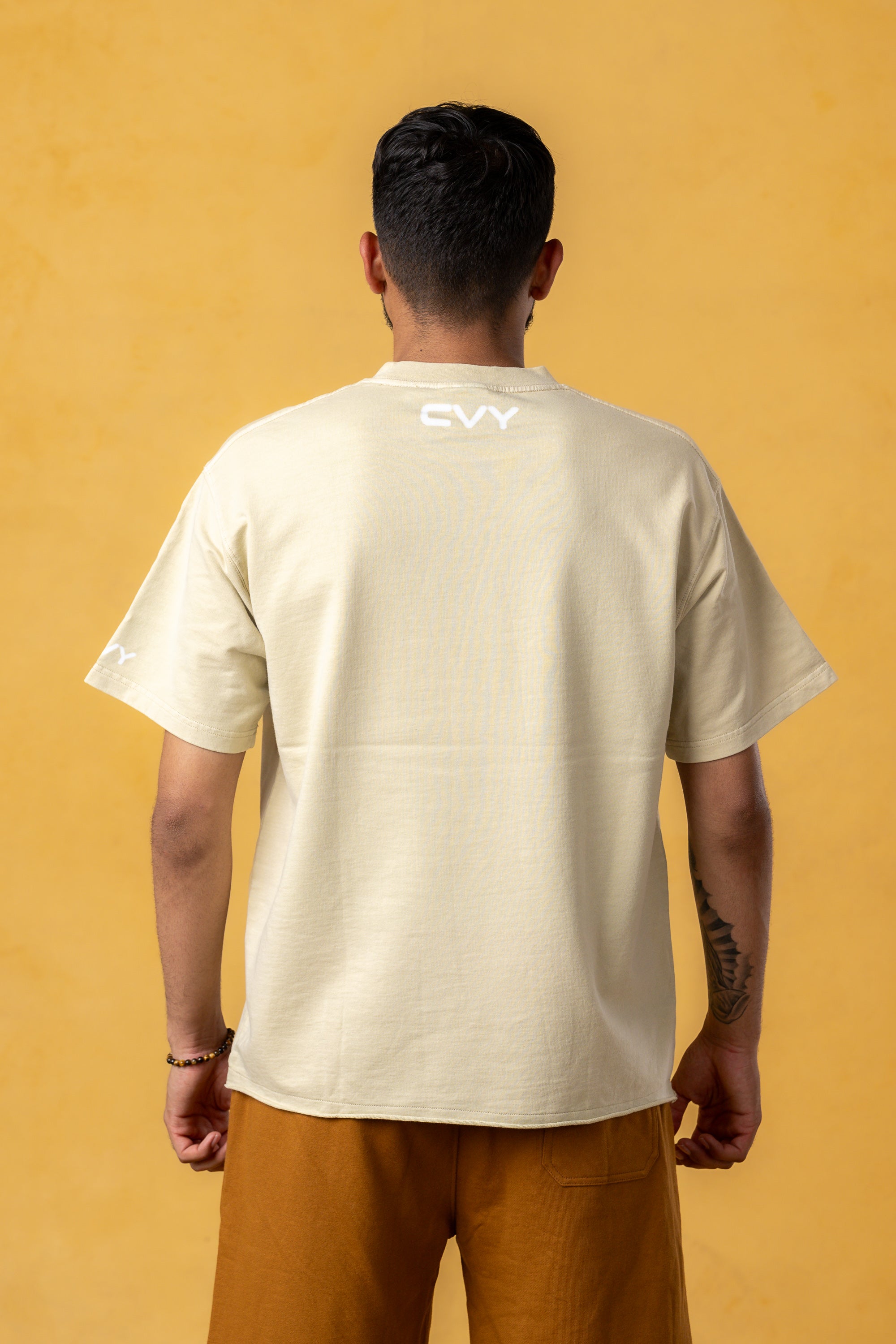 CRKSOLY. Men Oversize Cream Blur Cotton Tee