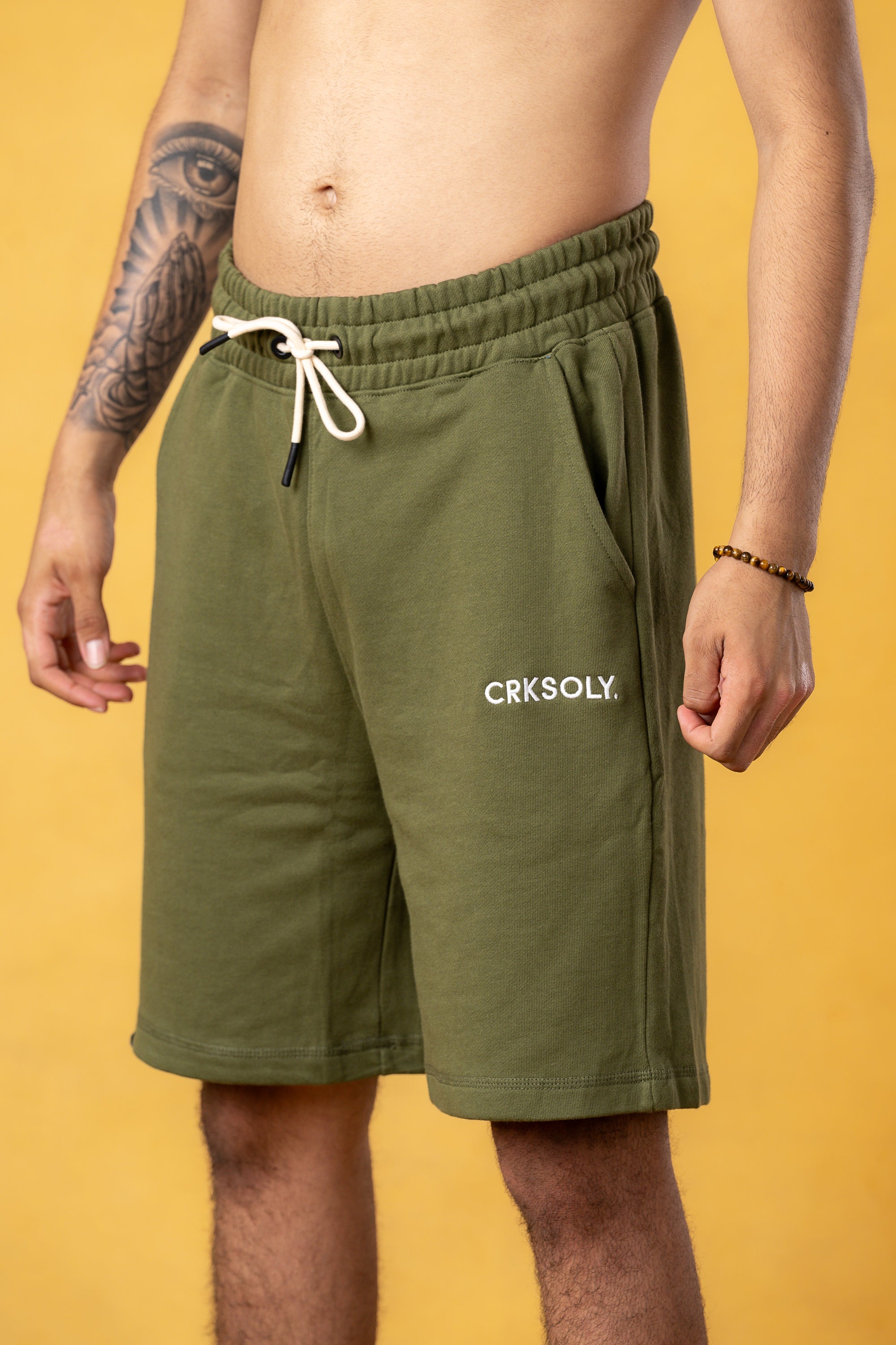 CRKSOLY. Military Green Cotton Sweatshort