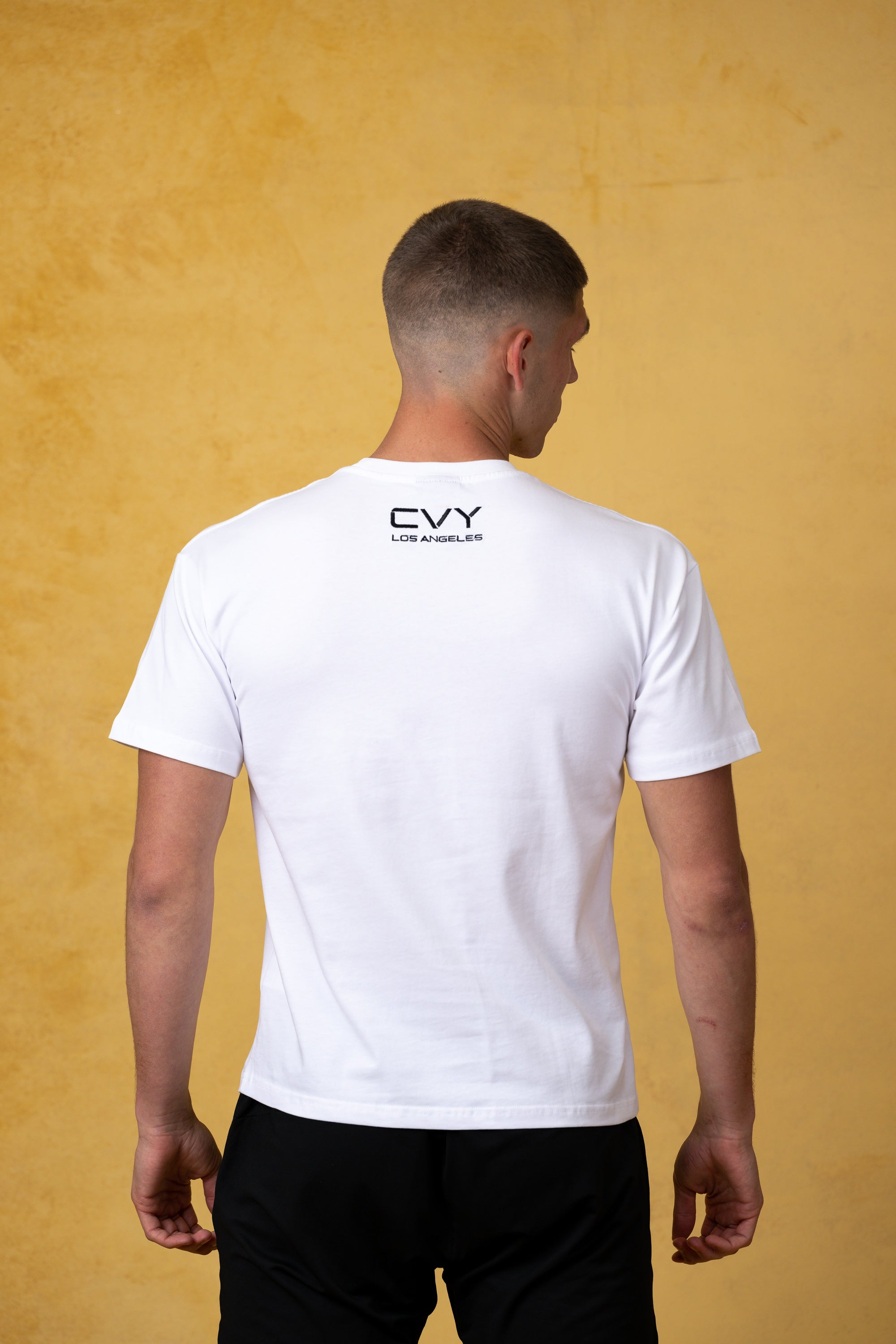 CVYLA Men White Embroidered Tee