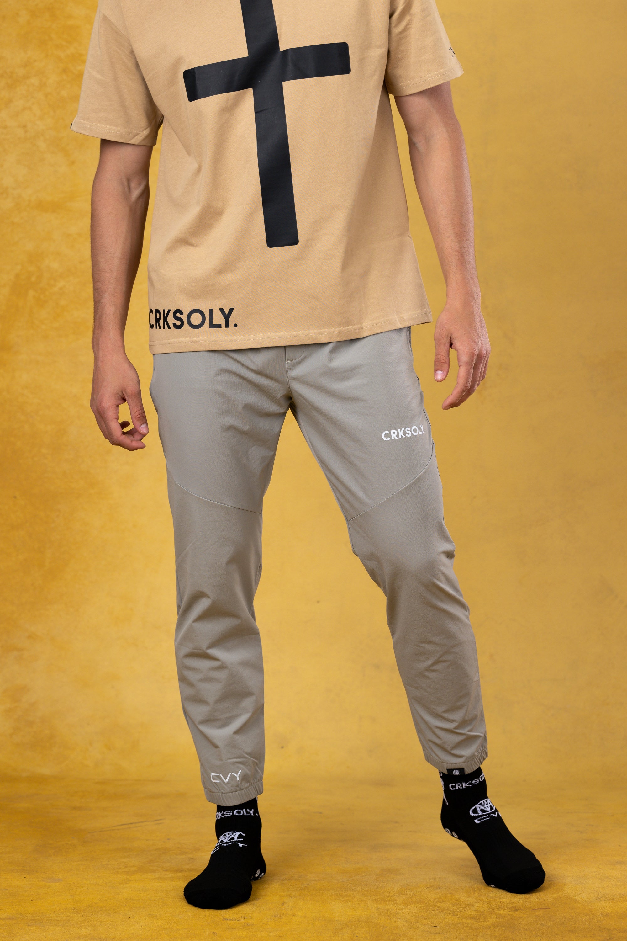 CRKSOLY. Tan Windbreaker Pants